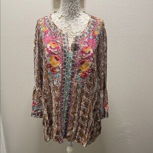 Savanna Jane Floral Embroidered Brown Blouse